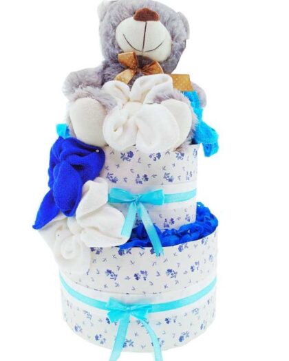 TARTA de pañales florecillas azul